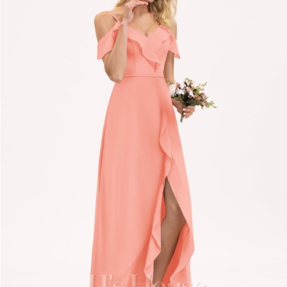 JJs House Coral Off-the-Shoulder Wrap Dress